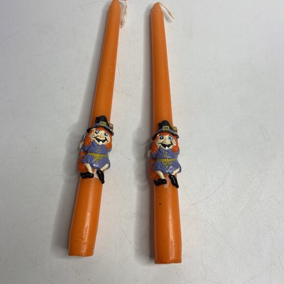 Vintage Halloween Taper Candles Witch Orange 10 in Unused 2 Pack Original Box - Picture 4 of 7